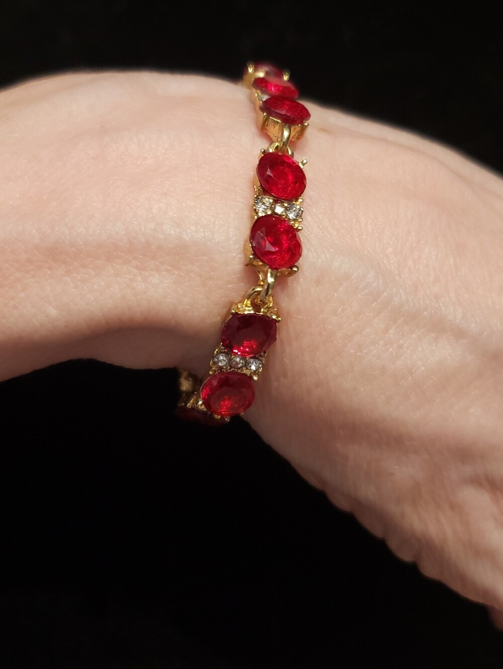 NEW Ruby & White Sapphire 7" Gold-plated Tennis Fashion Bracelet fold-over Clasp